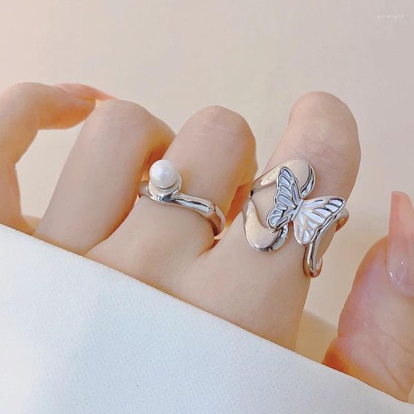 Cluster Rings Vintage Butterfly Cool Design Metal Open Регулируемое кольцо для девочек Серебряный цвет