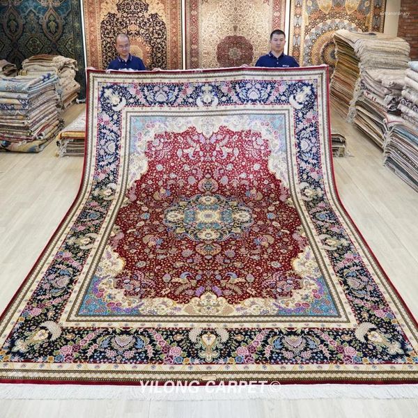 Teppiche yilong 9'x12 'großer orientalischer Teppich Klassiker Seiden Handknot persischer roter Teppich (ZQG281a)