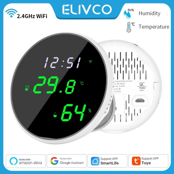 Controle Tuya Smart Temperature and umidade Sensor Wi -Fi Higrômetro interno Termômetro LCD Display Backlight Suporte Alexa Google Home