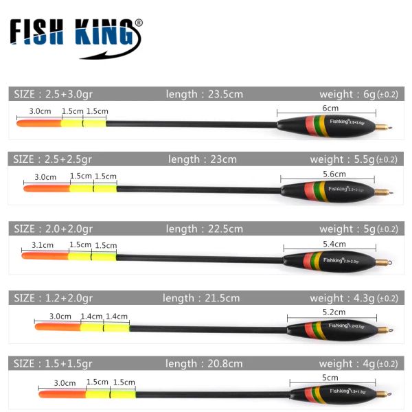 Acessórios Fish King 5pcs/lote de tamanho misto Balsa Bobber Cork Barguzinsky Fir Float Pesca vertical para pesca de carpa