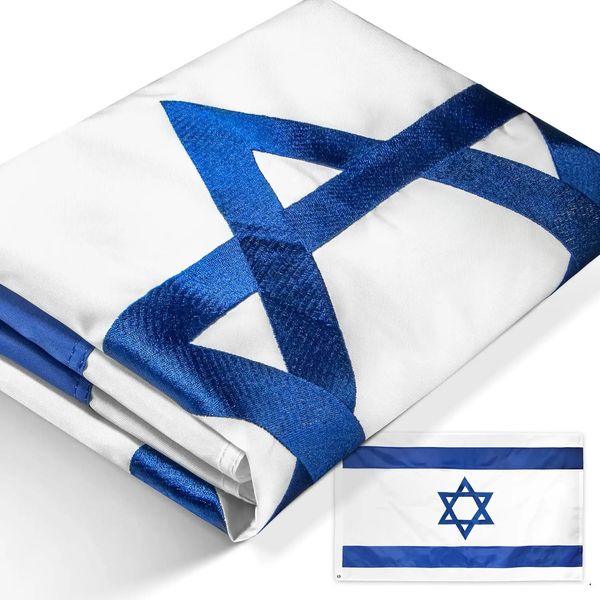 Pirata 90x150cm Bordado Israel Flags nacionais pesados espetam 4 fileiras de pontos ao ar livre Banner de decoração de jardim 240407