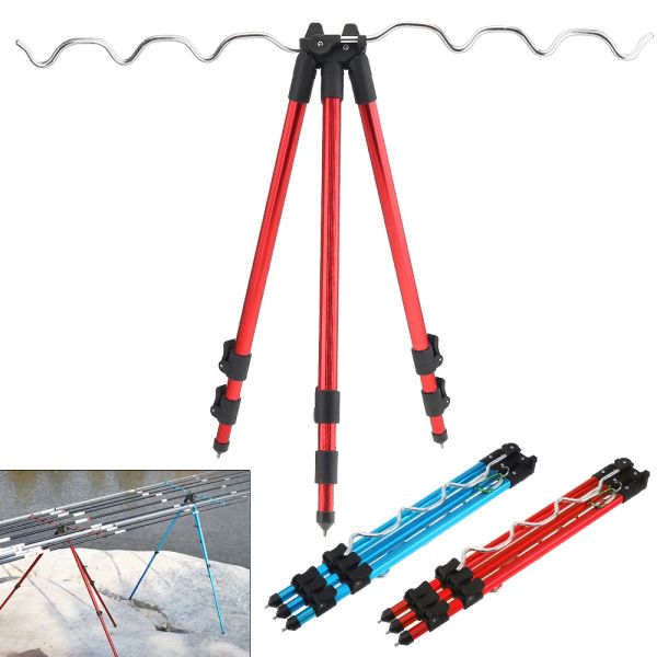 Aksesuarlar Güçlü Alüminyum Alaşım Teleskopik 7 Groove Fishing Rod Tutucu Katlanabilir Tripod Stand Deniz Balıkçılık Kutbu Braketi Mavi Kırmızı İsteğe bağlı