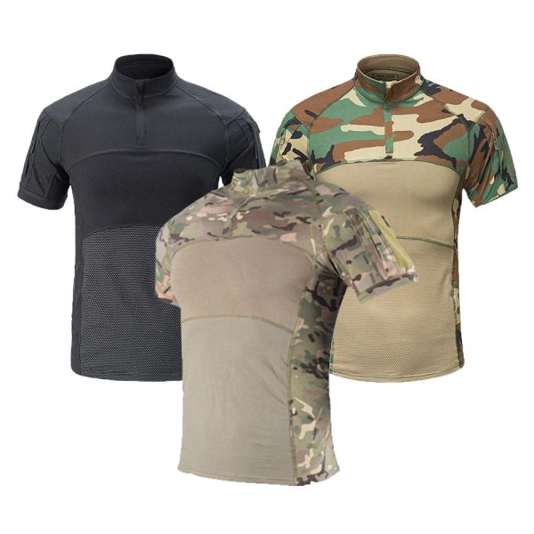 Calzature tattiche militari a manica corta maglietta mimetica camuffi da uomo camicie da caccia per escursionismo da uomo aria