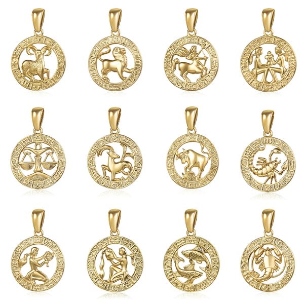 Charms TrendsMax 12pcs Constellation Zodiac Sign 585 Pingente de ouro rosa Horóscopo de ouro de ouro rosa Pingente GPM24/16