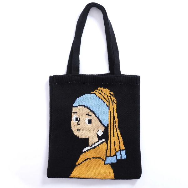 Сумки Классическая девушка с жемчужным сережным рисунком вязаная сумка для женской девушки аниме милая стильная мягкая шерстяная сумочка