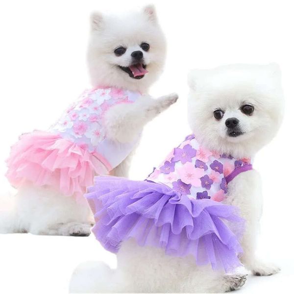 Für Spitzenbekleidung Chiffon Hund kleine Haustier Blumen Fashion Party Geburtstag Hochzeitskleid Sommer Süße Katzenkostüm Kleidung