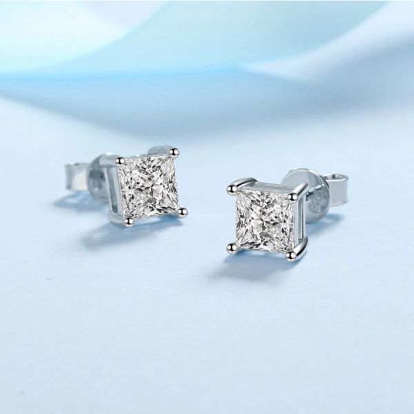 Orecchini Princess Cut 2ct Diamond Test Passato Moissanite Rhodium Plactato 925 argento D Colore D Orecchini per moissanite Orecchini Gioielli Regalo