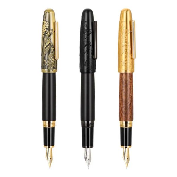 Pens Jinhao 9056 Brunnen Stift Naturholz handgefertigt M/F NIB Gold Clip Ink Stift Stationäre Business Office School Schreibzubehör