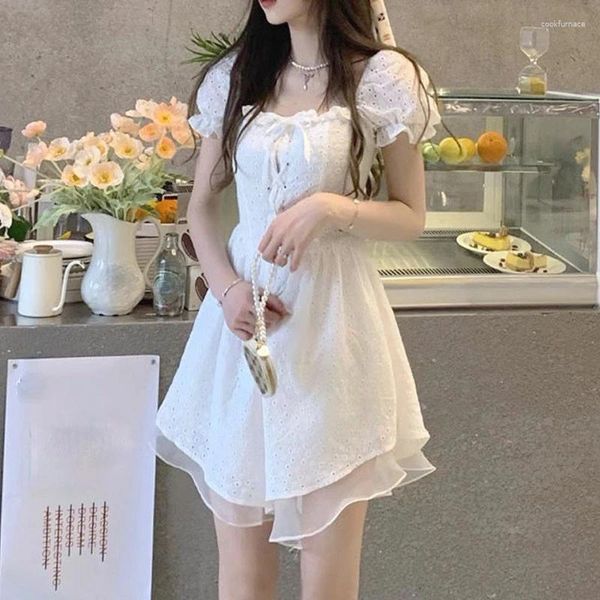 Parti elbiseleri zarif gündelik kadınlar puflu kol bandaj vintage elbise dişileri kawaii 2024 yaz tek parça Kore