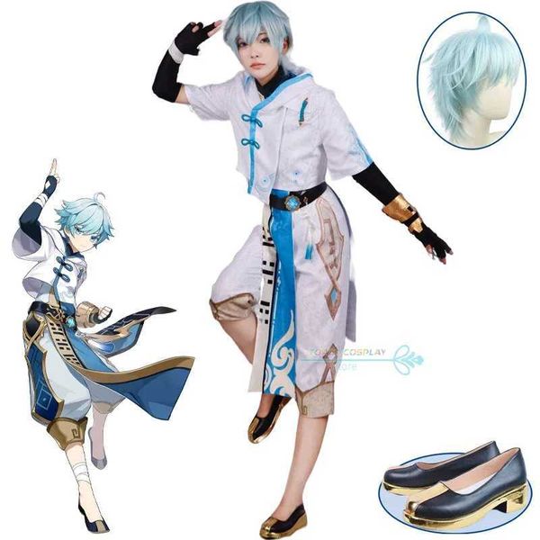 Аниме костюмы Chongyun Game Cosplay Genshinimpact Chongyun Cosplay Come For Carnival Suits Party Come Wig Shoes Full Set Game Cos Y240422