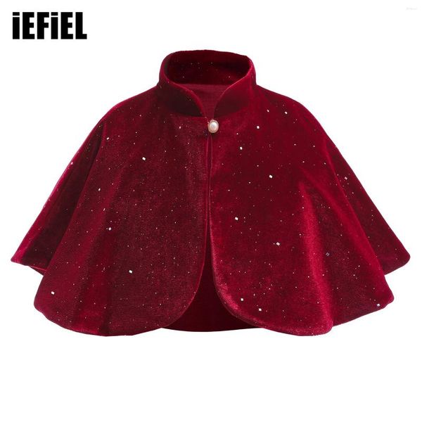 Jackets Kindermädchen Fairy Cape Coat glänzende rote Samtständer Kragen glatte Pearl Button Bolero Kleid Achselzucken Schal für Partyabend