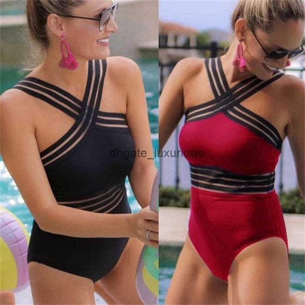 Sexy One Piece Swimsuit Women Bandage Cross Back Neck Monokini Black Swimwear Women Wapping costume da bagno ST2764