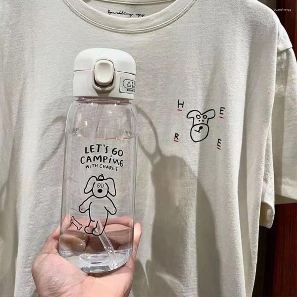 Бутылки с водой пластиковая прозрачная бутылка портативная с соломенной протеканием утечка мультфильма всасывающая чашка Легкая высокая способность отскакивает