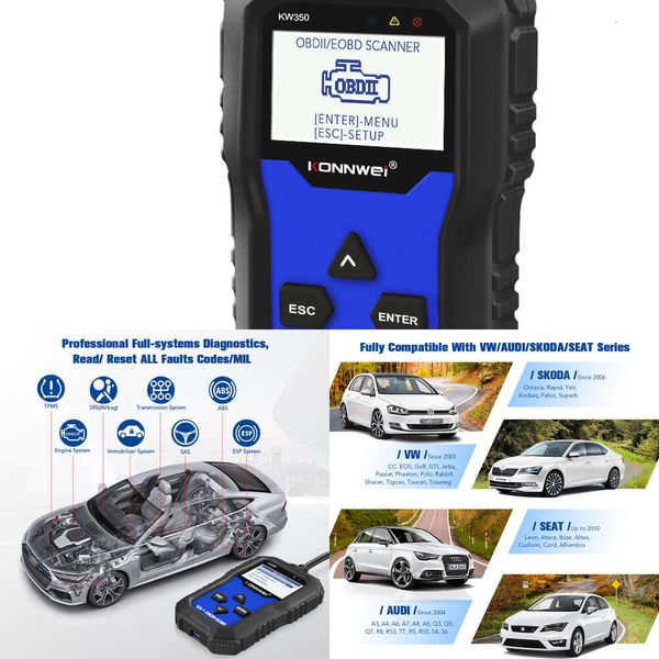 Nuovo Konnwei KW350 Codice professionale Scanner OBD2 Strumento diagnostico automatico per Audi/Seat/Skoda/VW Golf OBD2