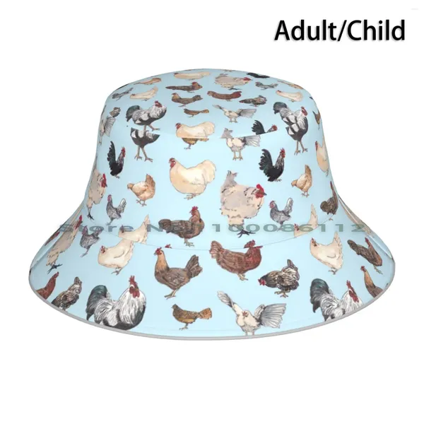 Berets Chicken Happy Eimer Hut Sonnenkappe Hahn Hen Aquarell faltbare Outdoor -Fischer