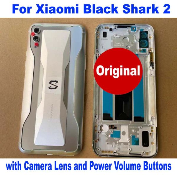 Glassnijder 100% Original Battery Cover Cover Cover Hallogy Port Case per Xiaomi Black Shark 2 Shell con lenti in vetro della fotocamera + Pulsanti di alimentazione