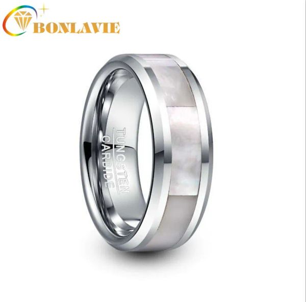 Полосы Bonlavie 8 мм вольфрамового карбида карбида кольца сталь стальной цвет инкрустации белый уход за обручальным кольцом мужского кольца