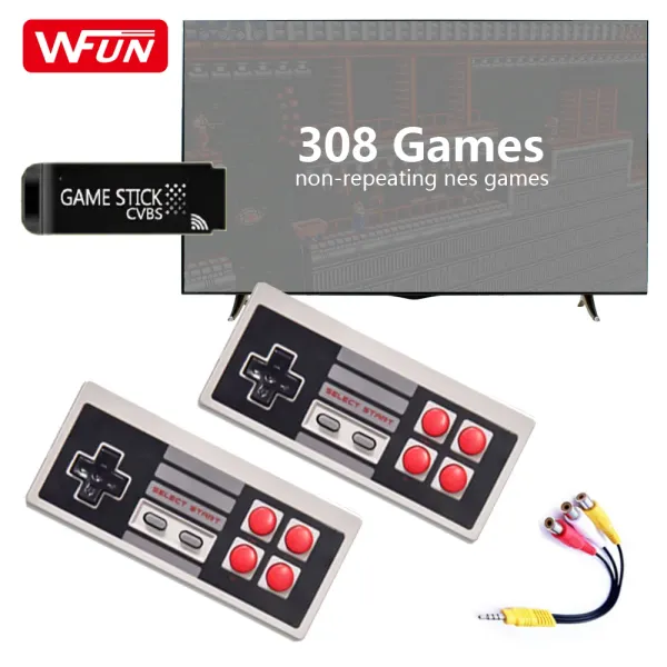 Konsolen Wfun Mini Classic Retro Game Console Integriert 308 Videospiele AV -Ausgangs Plug und Spiel 8 -Bit -Spielstock -Stick -Controller für erwachsene Kinder