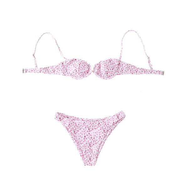 Novo biquíni dividido na moda europeia e americana para feminino de pola de banho feminina DOT Pink Micro Sexy Bikini Set