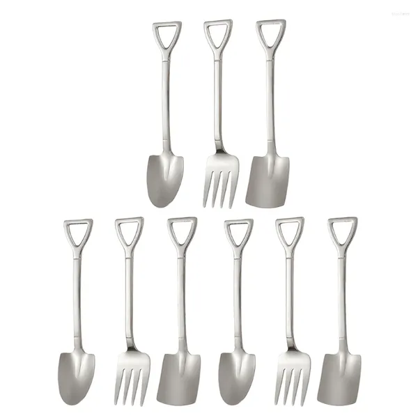 Conjuntos de utensílios de jantar 9 pcs aço inoxidável sobremesa colher colheres práticas de talheres de talheres de badware grades de café