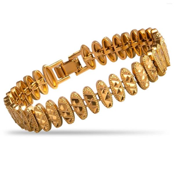 Pulseiras de link 18k Bracelete de tênis banhado a ouro para mulheres garotas de manguito largo