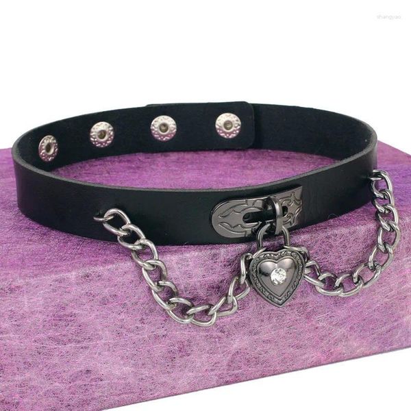 Choker Herzketten Halskette Frauen Schmuck Punk Dangle Anhänger PU Leder auf Halskragen Hip Hop