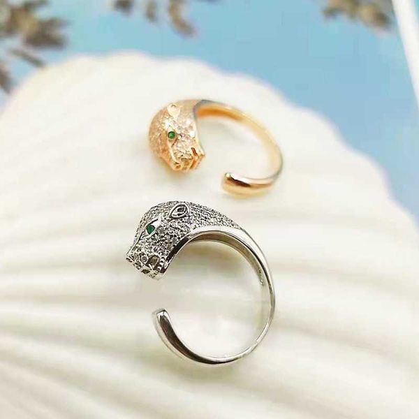 Hot Selling Personalized Animal Rings2024 Nova cabeça de leopardo exagerada e ousada pessoas da moda abrindo o anel do dedo com anéis originais de Carrtiraa