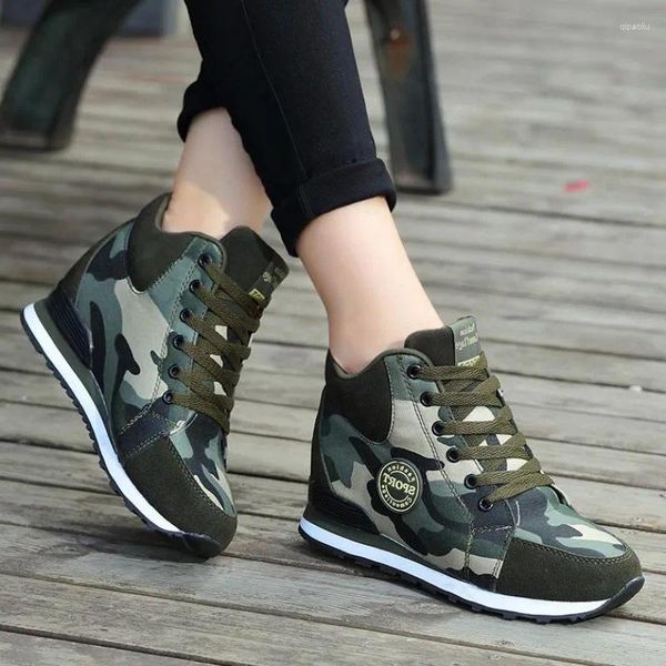 Scarpe casual sneakers esercito donna moda donna camuffamento tacchi alti altezza cuneo aumentando la caduta