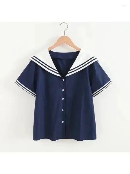 Camicette da donna allegri di alta qualità mori ragazze estate jk cotone marinaio collare manica corta blu navy blu scuola top