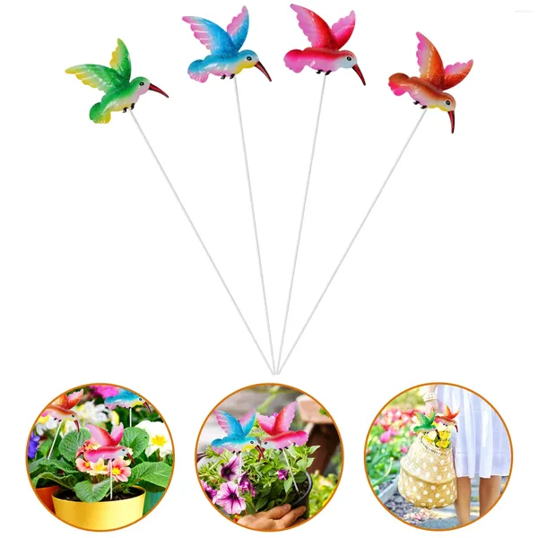 Gartendekorationen 4 Stcs Blumenbett Eiseneinsatz im Freien Dekor Dekorative Tier Pfiche Kolibri