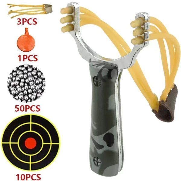 Calçados poderosos slingshot metal camuflagem de duas cores tiro de precisão Slingshot de caça ao ar livre Tirachinas