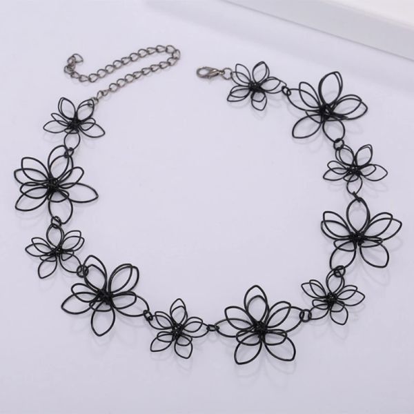 Collane javrick fiore collana corta girocollo di gioielli neri floreali donne dichiarazioni catena clavicola