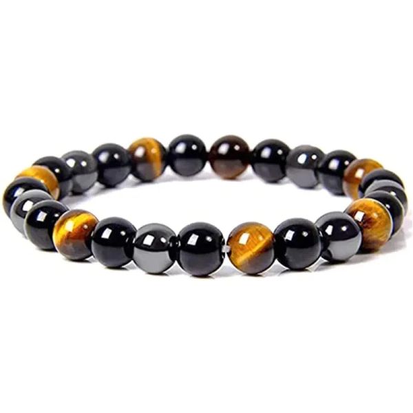 Fios Tigre olho de pedra natural bracelete de miçanga Men por hematita magnética Black Obsidian Stone Breaded Bracelets for Women Reiki Energy Jewelry