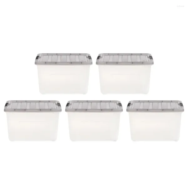 Garrafas de armazenamento 40 Quart Stack Pull Clear Cinza cinza 5 Recipientes de embalagem Economia de espaço (EUA)