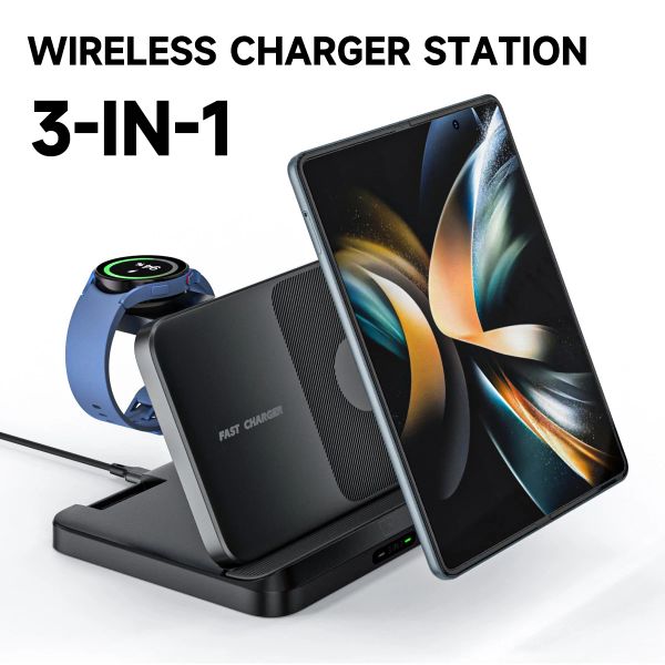 Carregadores para Samsung Galaxy Z Fold 5 4 3 S23 Ultra S22 Nota 20 10 Plus Galaxy Watch 5 4 4 Wireless Charger Titular Stand Stand Carregamento rápido