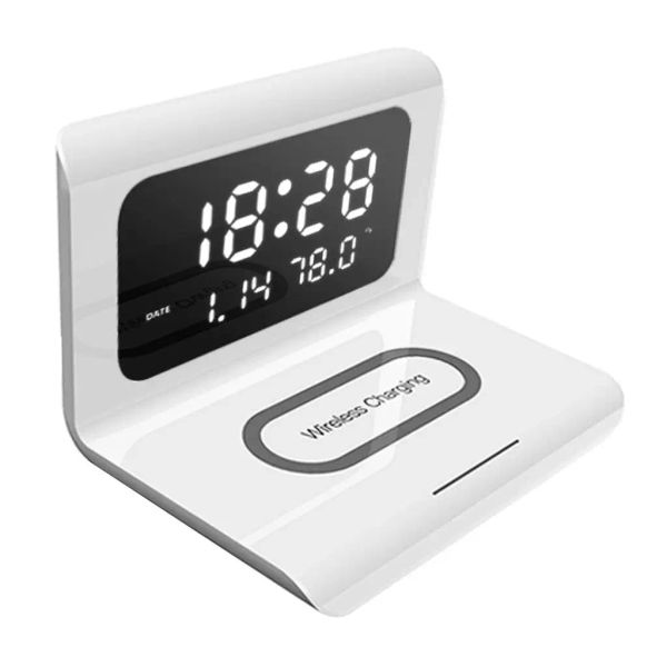Chargers Creative Clock Multifunzionale Tre caricatore wireless elettrico moderno sveglia moderna Termometro di ricarica Clock Orologio