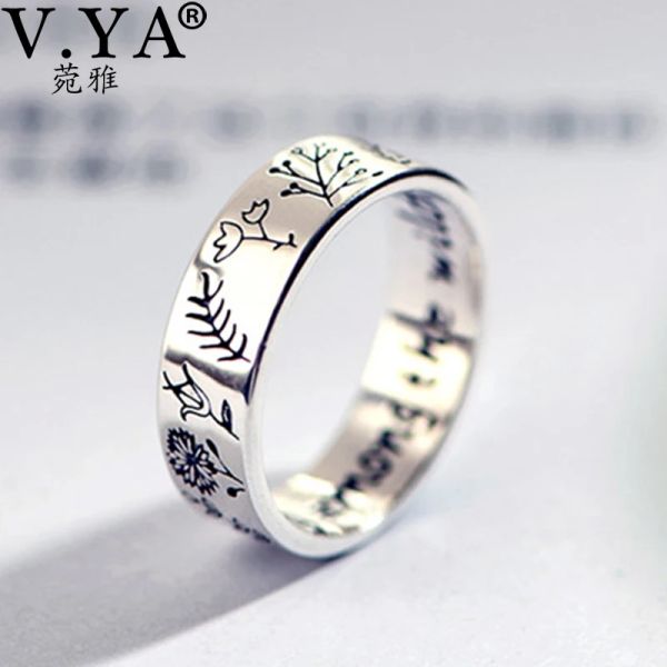Anéis V.YA 925 Sterling Silver Pastoral Flower Casal Rings 6mm Design simples Design Simples Silver Vintage Ring Engagement Jóias criativas