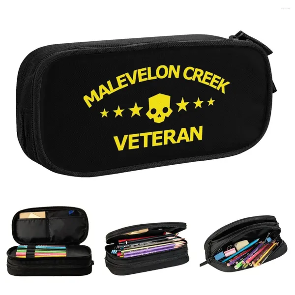 Große Kapazität Stiftbox Helldivers 2 Malevelon Creek Shooting Game School Double Layer Bleistift Hülle Stationerie Girl Make -up -Taschen