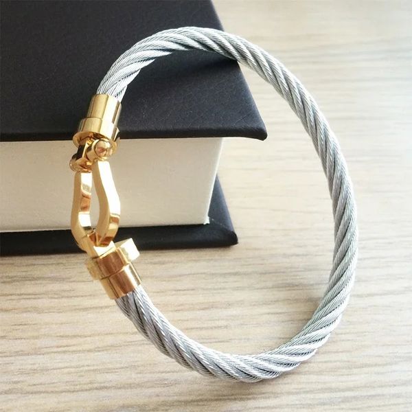 Pulseira punk rock estilo homem mulher pulso tira horseshoe nó cabos de aço inoxidável corda de arame de pulso jóias de presente de casal 240423