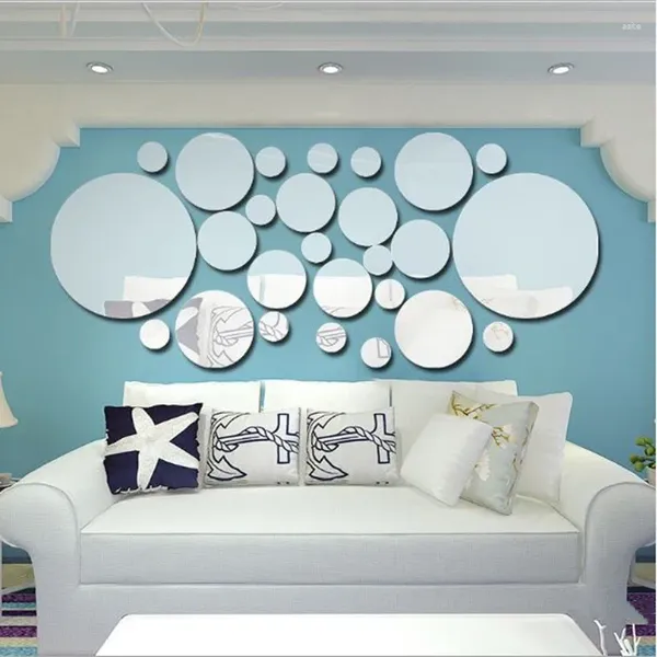 Adesivi a parete 26 pezzi/adesivo lotto 3D rotondo rotondo per specchio fai -da -te decorazioni per la casa camera da letto soggiorno decorazione del bagno