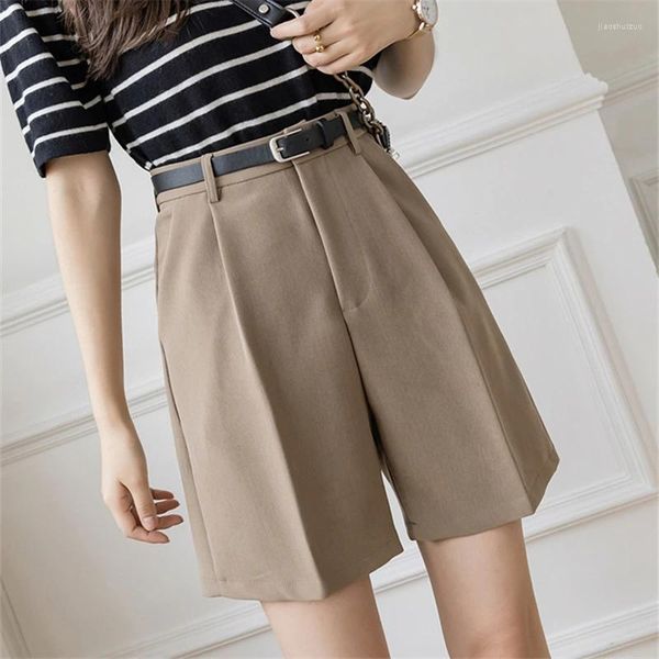 Shorts femininos 2024 Summer Chic Women com cinto sólido Casual Casual High Office Elegant Pants Short Pockets Feminino