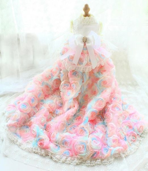 Vestidos altos roupas artesanais roupas de cachorro suprimentos de animais de noiva vestido de noiva, arrastando uma peça romântica rosa rosa aparas ribbon bow party vestido de festa