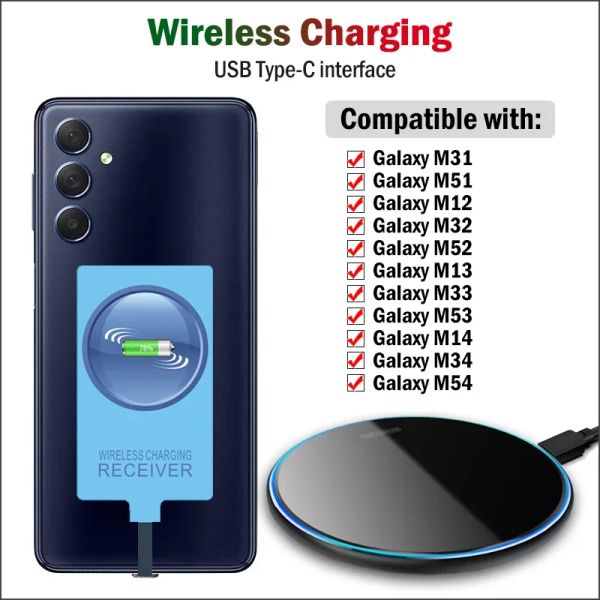 Chargers Qi Wireless ChargerReceiver para Samsung Galaxy M31 M51 M32 M52 M33 M53 M34 M54 Adaptador de carregamento sem fio