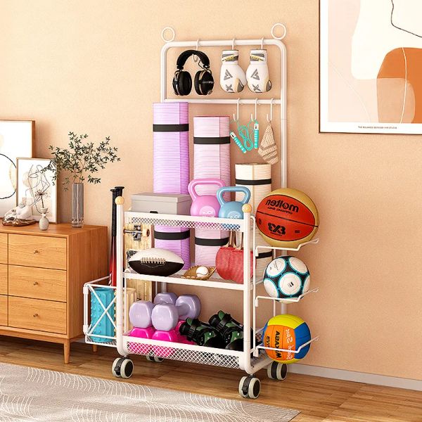 Racks 2023 New Yoga Mat Fitness Sport Equipment Storage Home Movable Basketball Badminton Racket Multifunktional Rack Organisation