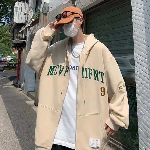 Erkek Hoodies American Retro Kapüşonlu Sweatshirt Bahar Sonbahar Hırka Büyük Boy Kore tarzı Yüksek Sokak Modeli Gençlik Fermuar Ceket Şık