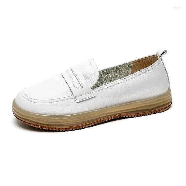 Casual Shoes 2024 Weiche echte Lederflats Frühling Fall Slip auf faul für weiße Slaser