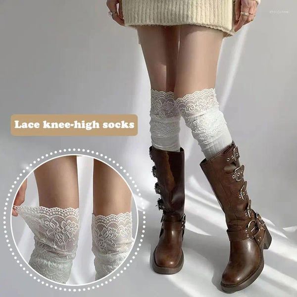 Женские носки корейский твердый цвет сексуальный кружево высокие чулки для девочек бедра на колене Lolita, дамы теплые ботинки
