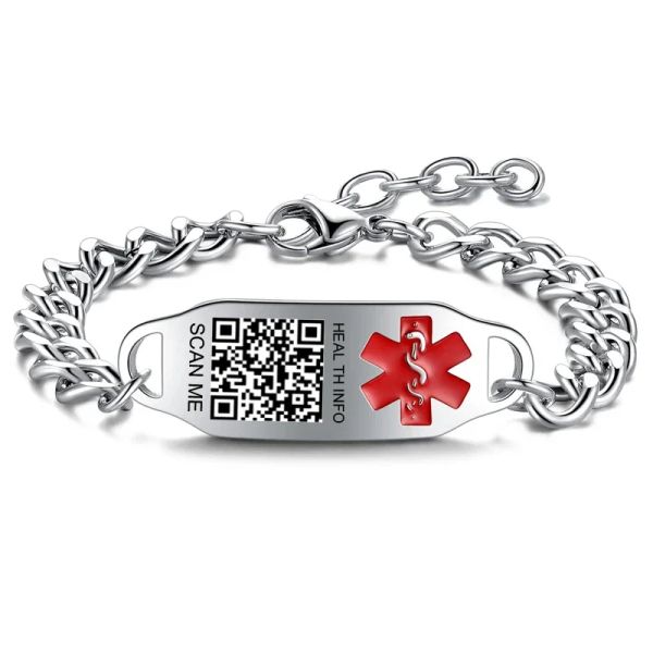 Stränge modische Edelstahl QR -Code Medizinisches ID -Armband mit kostenloser Gravur Rettung Alarm Handgelenk Band Schmuck Geschenk