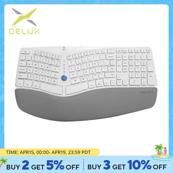 Delux GM901D Teclado de divisão ergonômica sem fio com 24G USB e BTBT1BT2 AAA Battery Soft Palm Rest para Windows Mac 240418