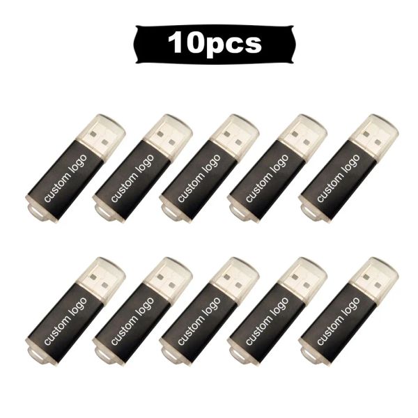 Sürücüler 10 PCS/LOT USB Stick Mini Kalem Sürücüsü USB Flash Driving 128 GB Pendrive 64GB 32GB 16GB Metal Disk CLE USB ÜCRETSİZ Özel